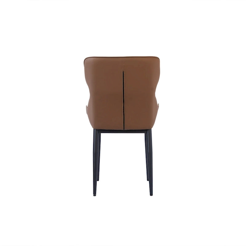 Ensemble de 2 chaises de salle à manger rembourrées en PU, chaises modernes à dossier plein avec pieds en métal noir