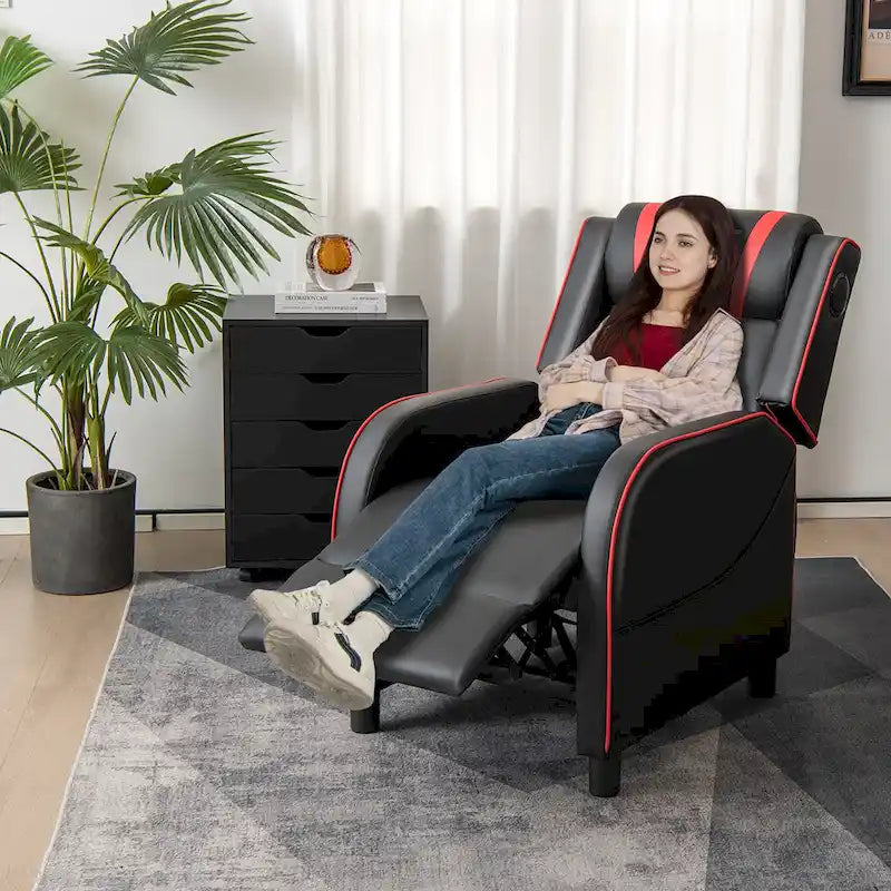 Fauteuil inclinable de jeu et de massage Gymax, canapé inclinable simple en cuir PU
