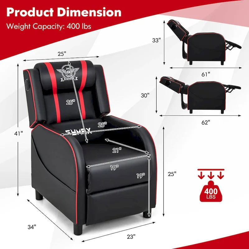 Fauteuil inclinable de jeu et de massage Gymax, canapé inclinable simple en cuir PU