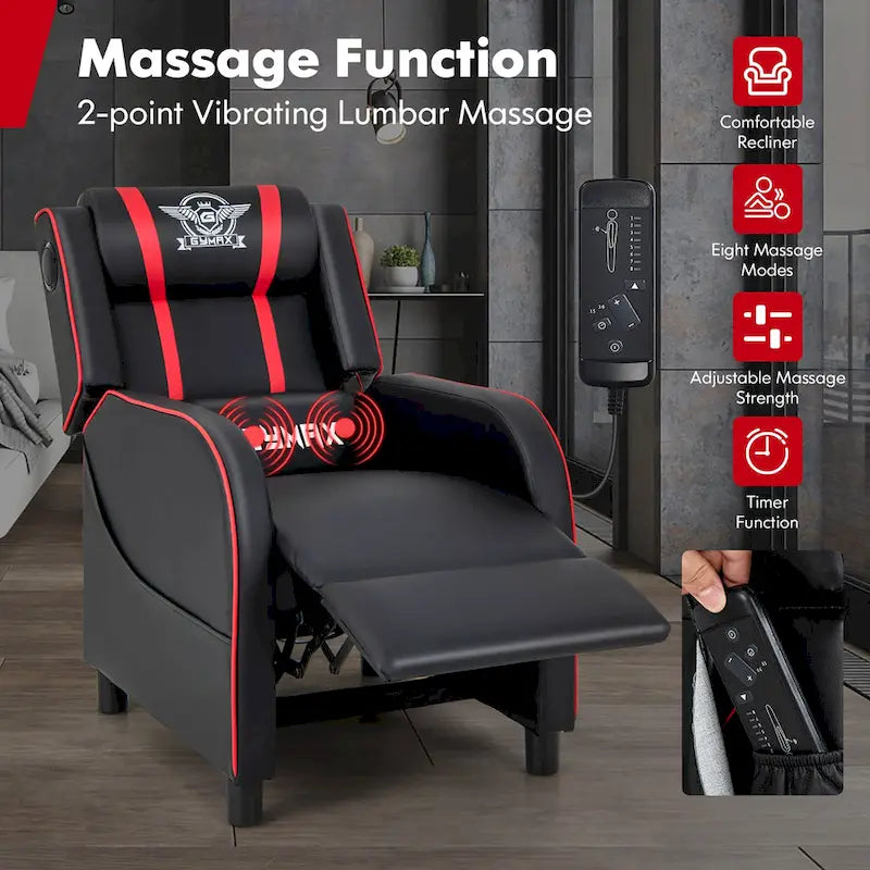 Fauteuil inclinable de jeu et de massage Gymax, canapé inclinable simple en cuir PU