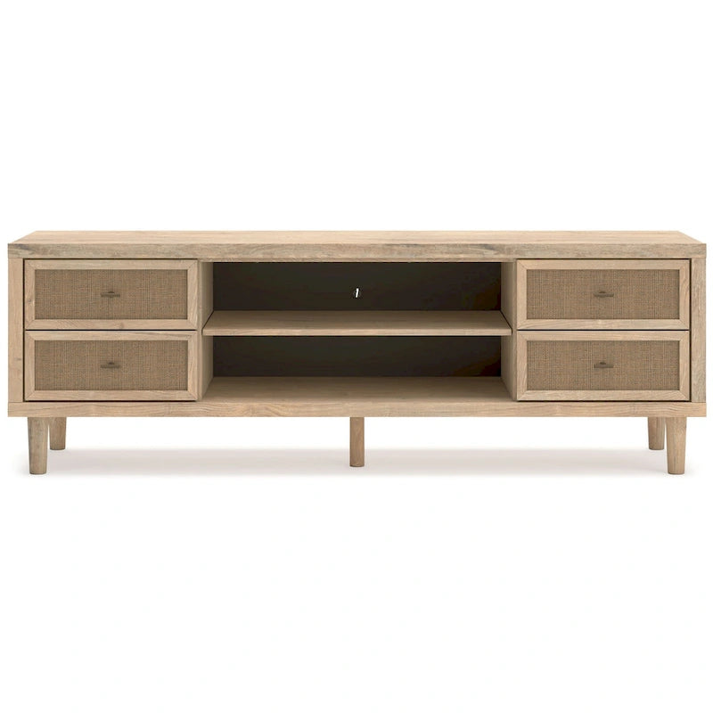 Meuble TV Ciel grand format, 4 tiroirs, 2 étagères, bois brun, 183 cm (72 pouces)