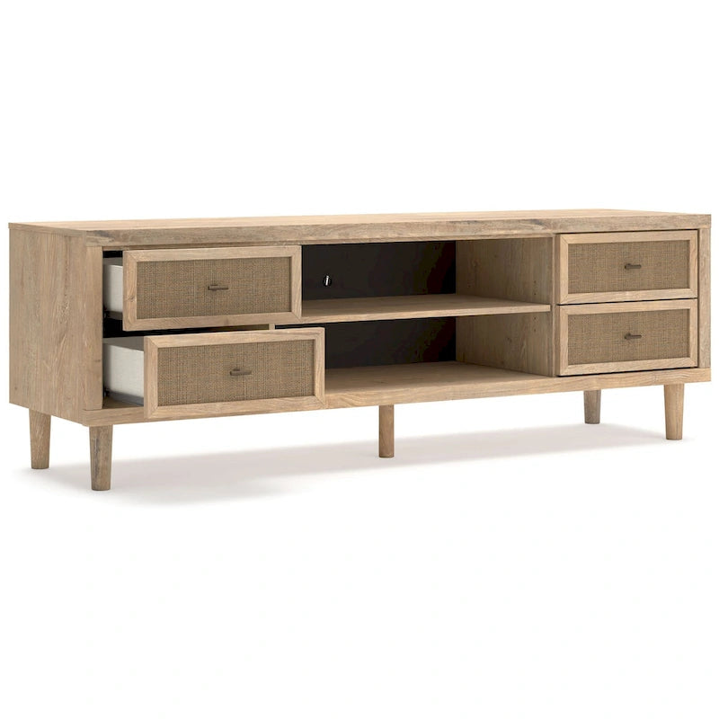 Meuble TV Ciel grand format, 4 tiroirs, 2 étagères, bois brun, 183 cm (72 pouces)