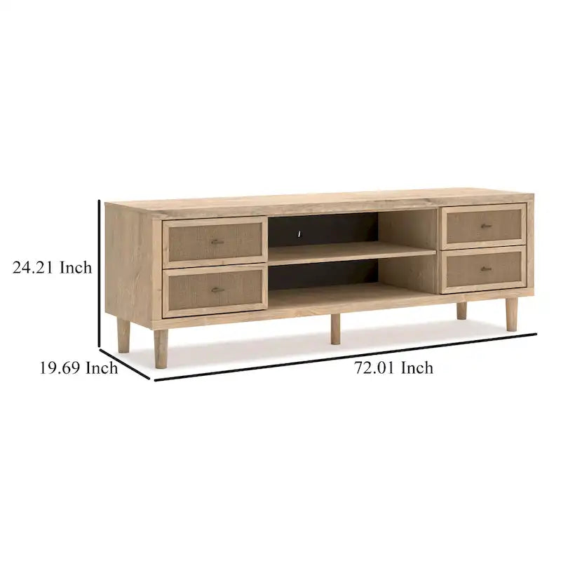 Meuble TV Ciel grand format, 4 tiroirs, 2 étagères, bois brun, 183 cm (72 pouces)