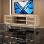 Meuble TV Ciel grand format, 4 tiroirs, 2 étagères, bois brun, 183 cm (72 pouces)