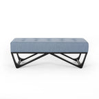 Banc ottoman Liba, tissu bleu clair capitonné, noir, 119 cm