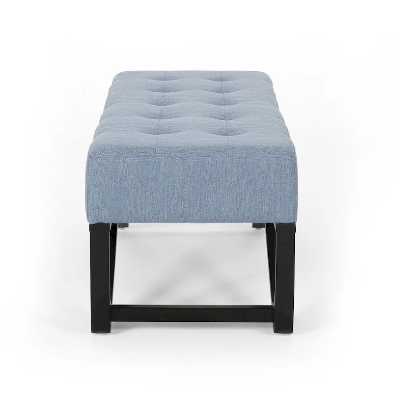 Banc ottoman Liba, tissu bleu clair capitonné, noir, 119 cm