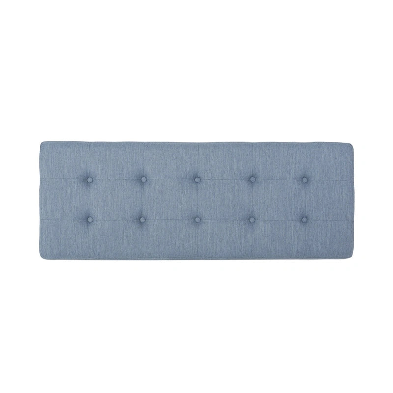 Banc ottoman Liba, tissu bleu clair capitonné, noir, 119 cm