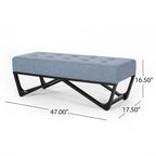 Banc ottoman Liba, tissu bleu clair capitonné, noir, 119 cm