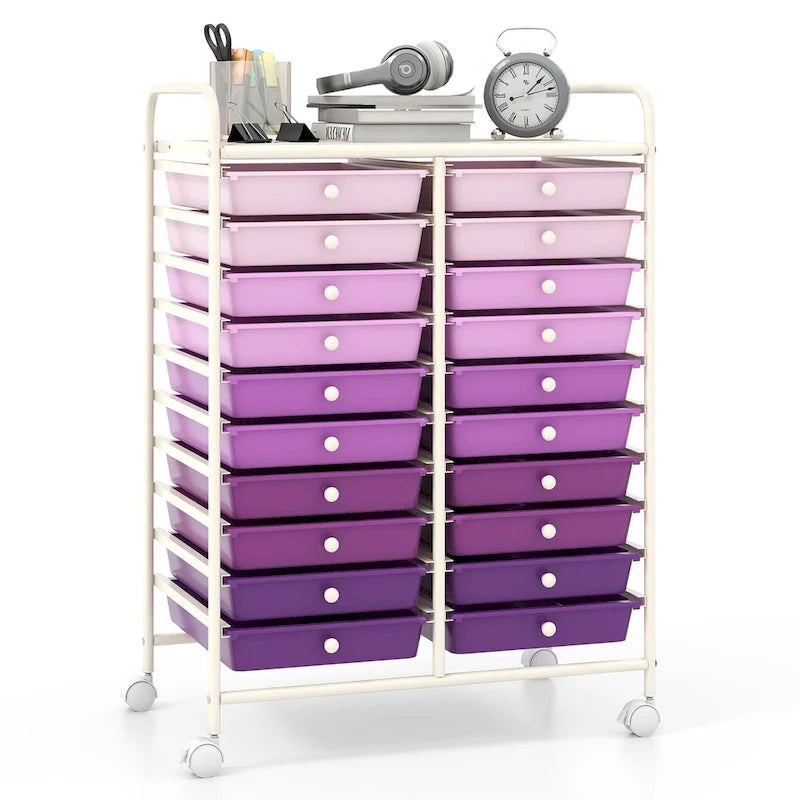 Gymax 20 Drawers Rolling Storage Cart Art Craft Organizer on Wheels