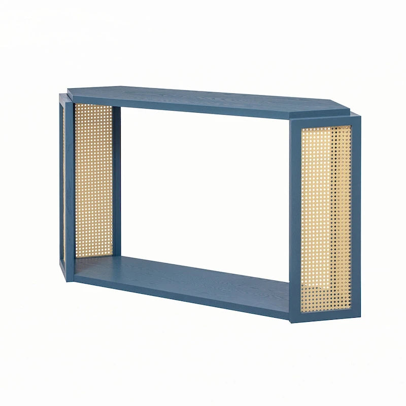 Console étroite avec étagère ouverte, bleu antique