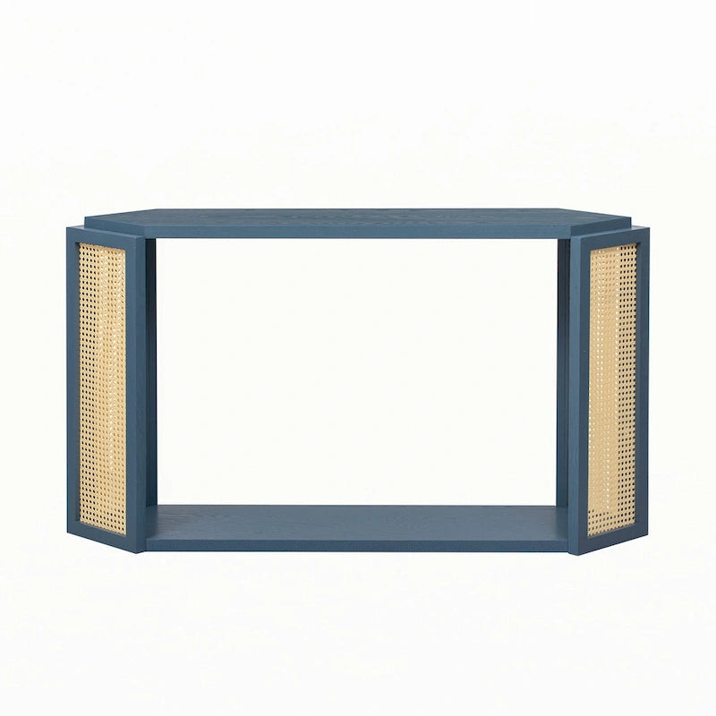 Console étroite avec étagère ouverte, bleu antique