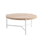 36.5 Modern Round Coffee Table with Wooden Top and Sleek Stainless-Steel Base for Living Room - 36.5L x 36.5W x 16.5H