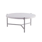 Table basse ronde moderne de 93 cm (36,5 po) avec plateau en bois et élégant piètement en acier inoxydable pour salon - 93 cm (36,5 po) L x 93 cm (36,5 po) l x 42 cm (16,5 po) H
