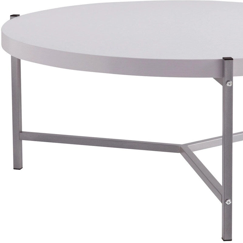 Table basse ronde moderne de 93 cm (36,5 po) avec plateau en bois et élégant piètement en acier inoxydable pour salon - 93 cm (36,5 po) L x 93 cm (36,5 po) l x 42 cm (16,5 po) H