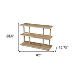 Console rectangulaire en bois naturel avec étagère basse et 2 étagères - 42 cm L x 15,75 cm l x 28,5 cm H
