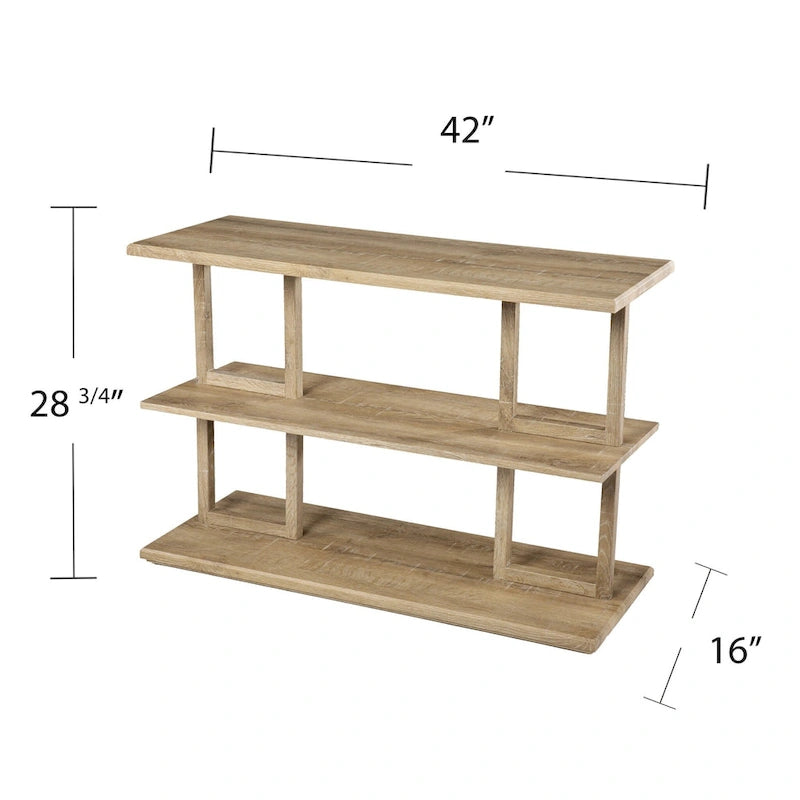 Console rectangulaire en bois naturel avec étagère basse et 2 étagères - 42 cm L x 15,75 cm l x 28,5 cm H