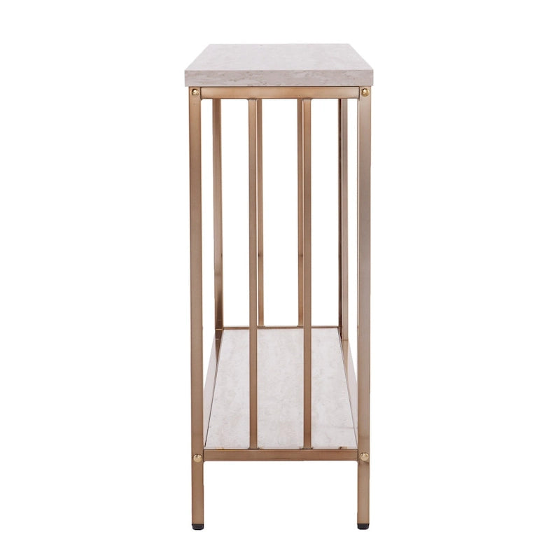 Console rectangulaire en imitation pierre couleur champagne avec base dorée - 120,6 cm (L) x 30,5 cm (l) x 74,9 cm (H)