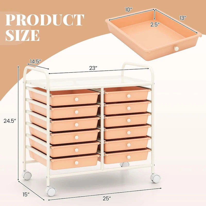 Chariot de rangement roulant à 12 tiroirs, chariot utilitaire mobile sur roues