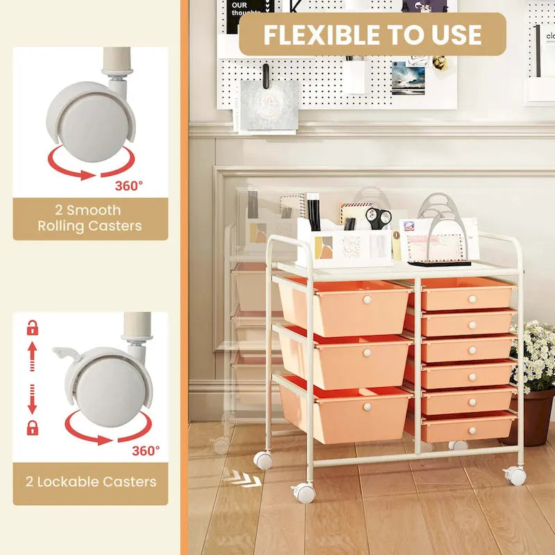 Chariot de rangement roulant à 9 tiroirs, chariot utilitaire mobile