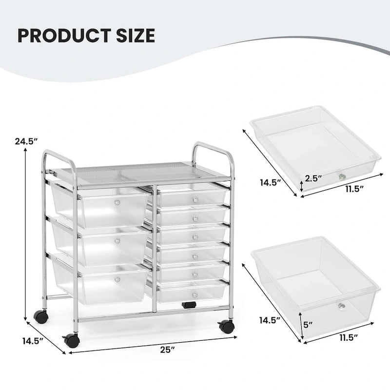 Chariot de rangement roulant à 9 tiroirs, chariot utilitaire mobile
