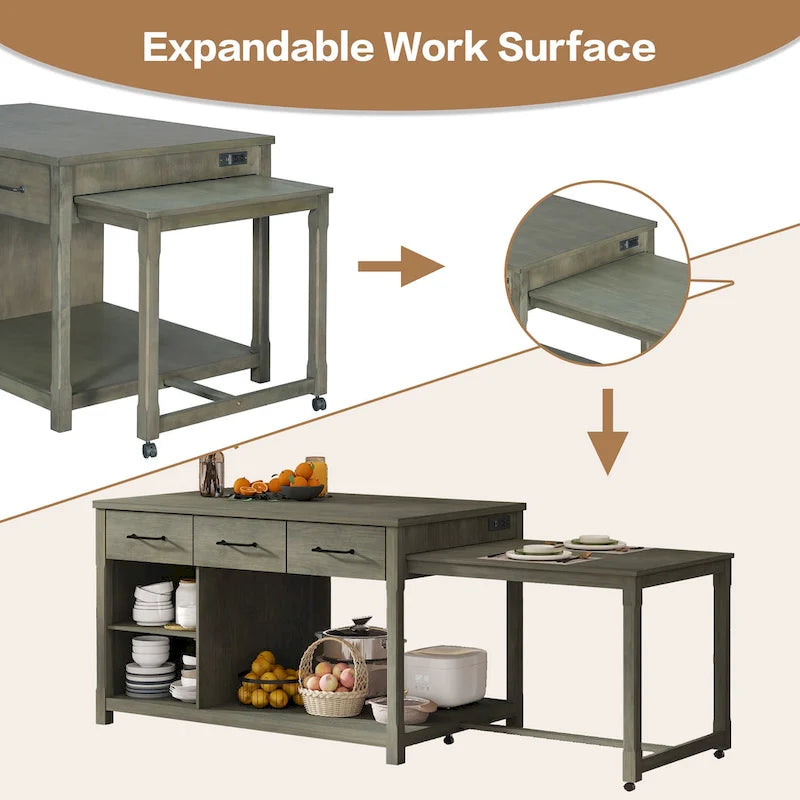 Îlot de cuisine extensible avec rangement (tabouret non inclus)