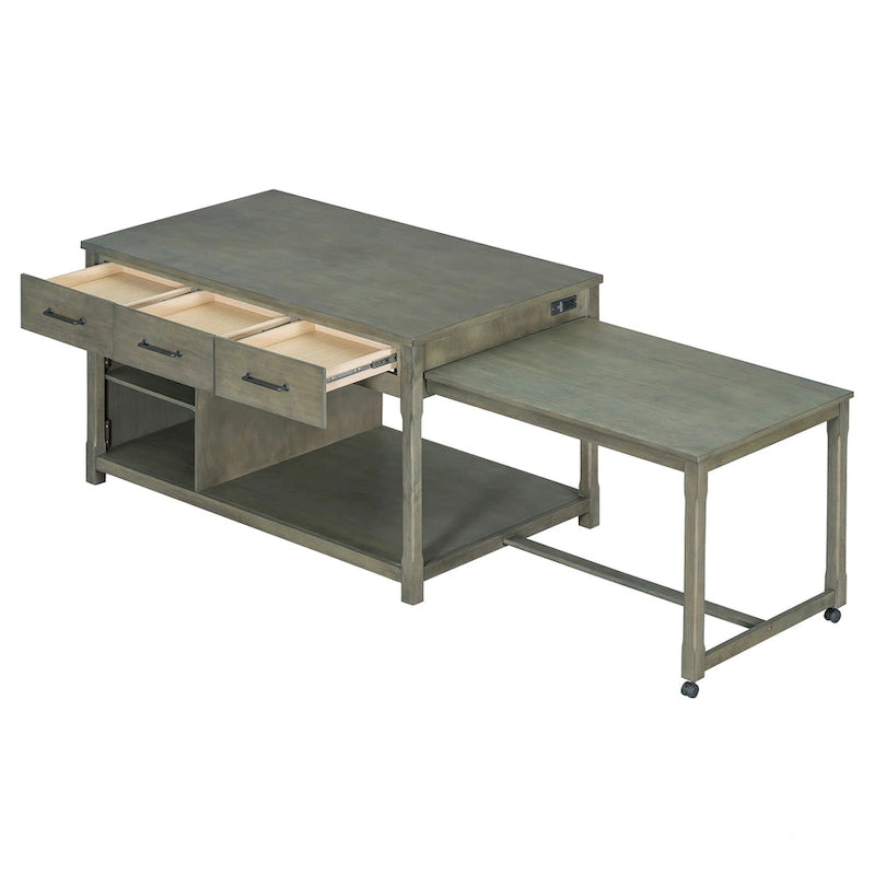 Îlot de cuisine extensible avec rangement (tabouret non inclus)