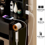 Armoire de toilette avec miroir pleine longueur + coiffeuse ronde avec miroir LED + tabouret rembourré