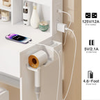 Armoire de toilette avec miroir pleine longueur + coiffeuse ronde avec miroir LED + tabouret rembourré