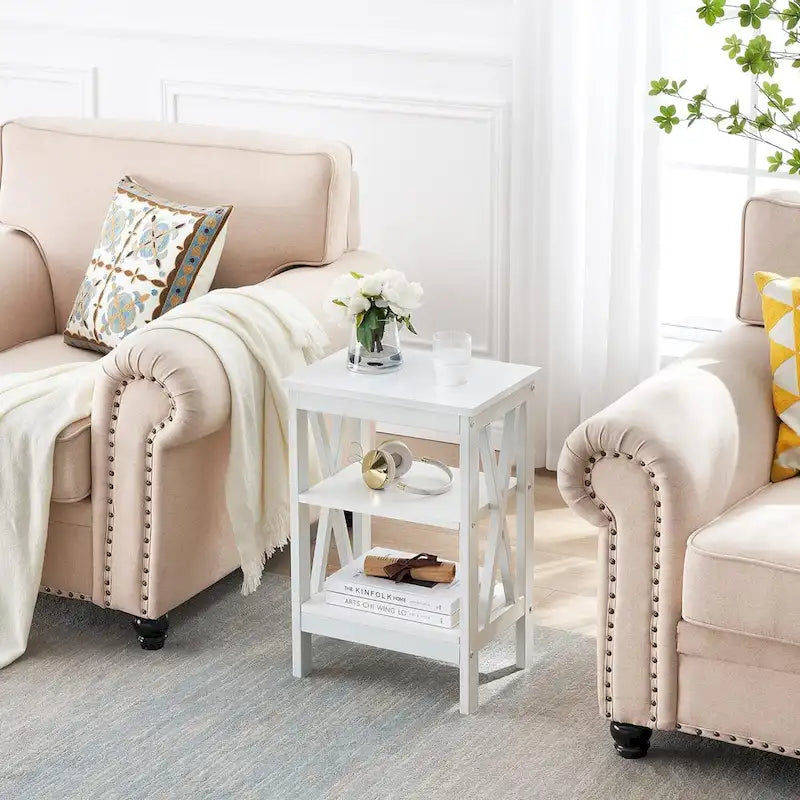 Table de chevet moderne avec étagères de rangement à 3 niveaux, lot de 2