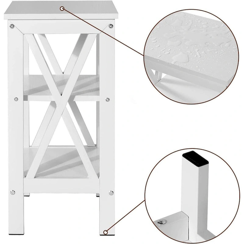 Table de chevet moderne avec étagères de rangement à 3 niveaux, lot de 2