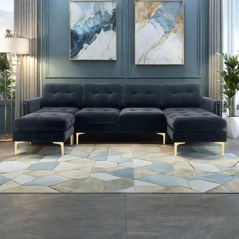 Canapé d'angle en velours de 110,6 pouces avec pouf amovible et poches de rangement