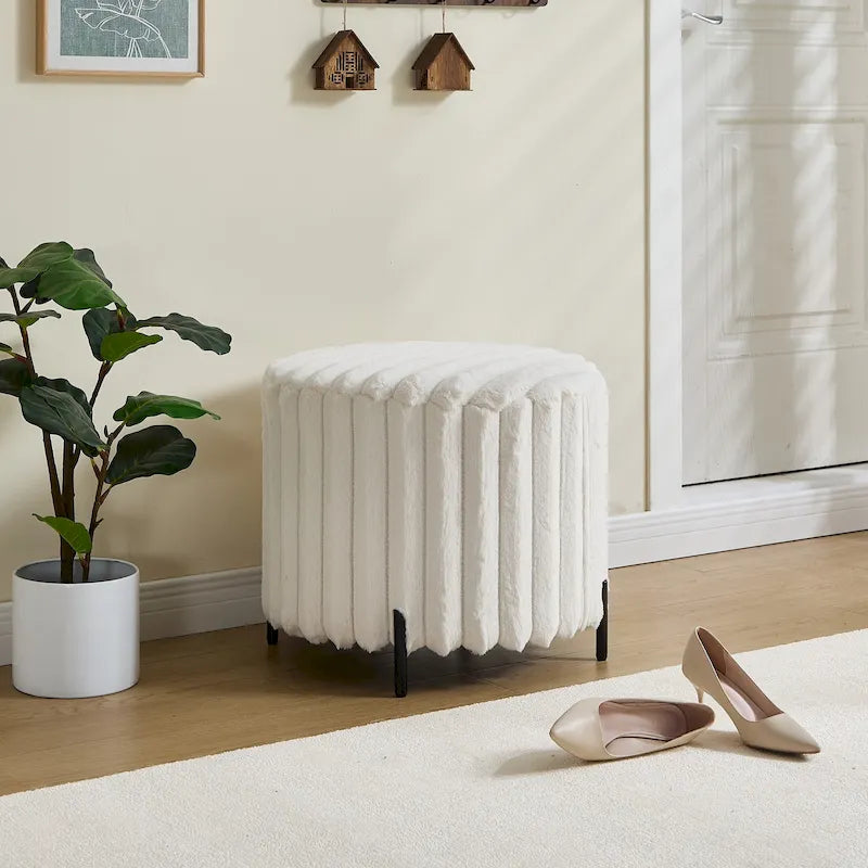 Pouf ottoman rond rembourré de 22,05 pouces de large avec pieds en métal noir