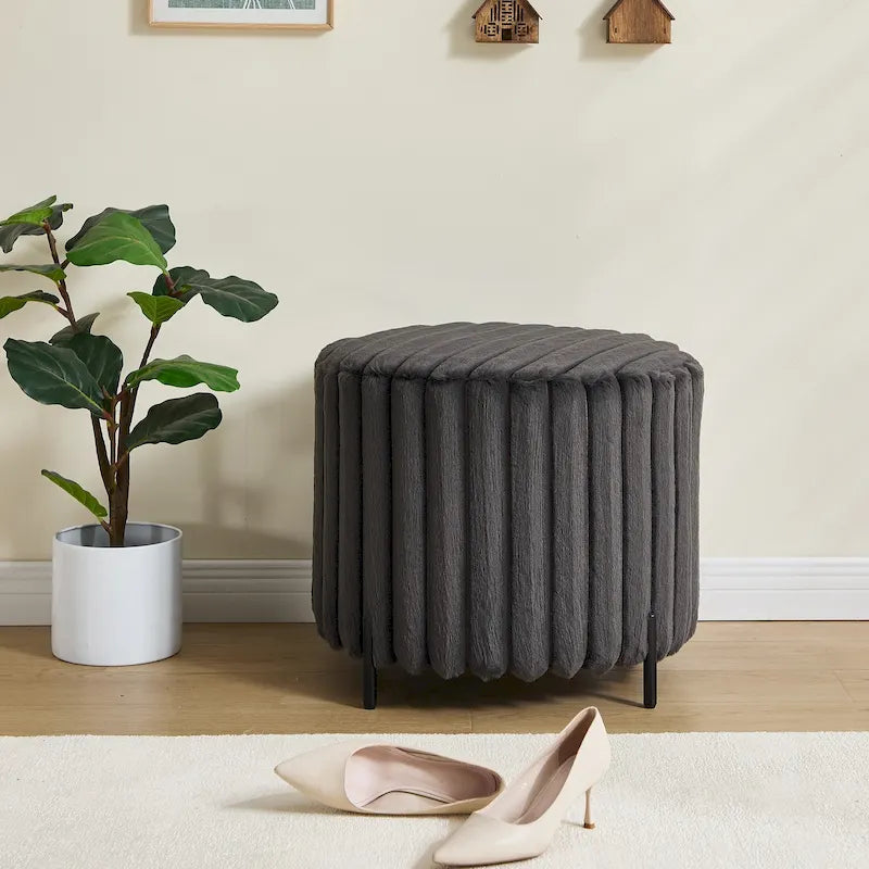 Pouf ottoman rond rembourré de 22,05 pouces de large avec pieds en métal noir