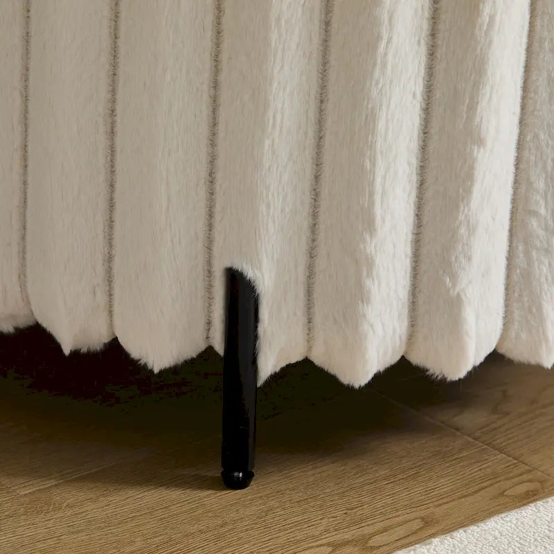 Pouf ottoman rond rembourré de 22,05 pouces de large avec pieds en métal noir