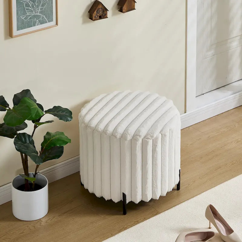 Pouf ottoman rond rembourré de 22,05 pouces de large avec pieds en métal noir