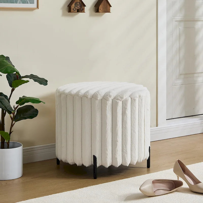 Pouf ottoman rond rembourré de 22,05 pouces de large avec pieds en métal noir