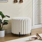 Pouf ottoman rond rembourré de 22,05 pouces de large avec pieds en métal noir