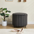 Pouf ottoman rond rembourré de 22,05 pouces de large avec pieds en métal noir