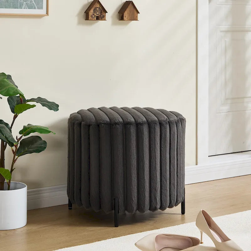 Pouf ottoman rond rembourré de 22,05 pouces de large avec pieds en métal noir