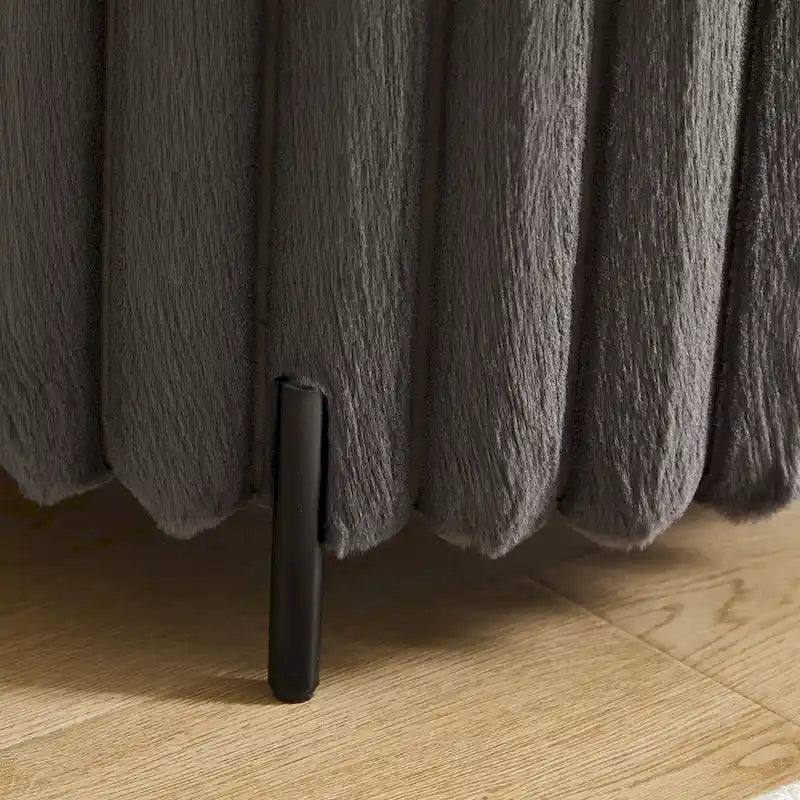 Pouf ottoman rond rembourré de 22,05 pouces de large avec pieds en métal noir