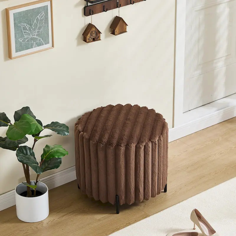 Pouf ottoman rond rembourré de 22,05 pouces de large avec pieds en métal noir