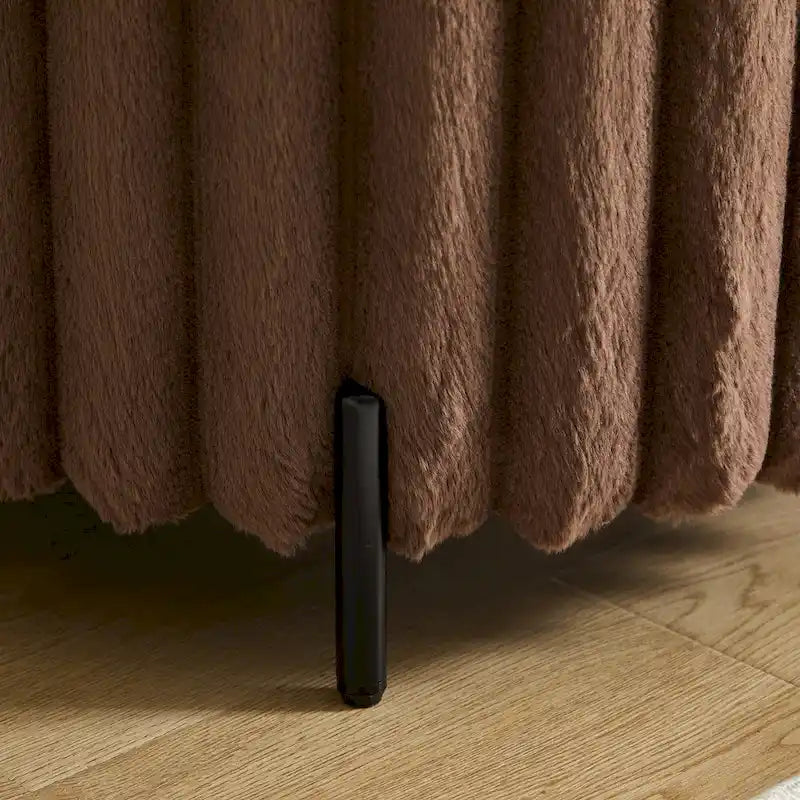 Pouf ottoman rond rembourré de 22,05 pouces de large avec pieds en métal noir