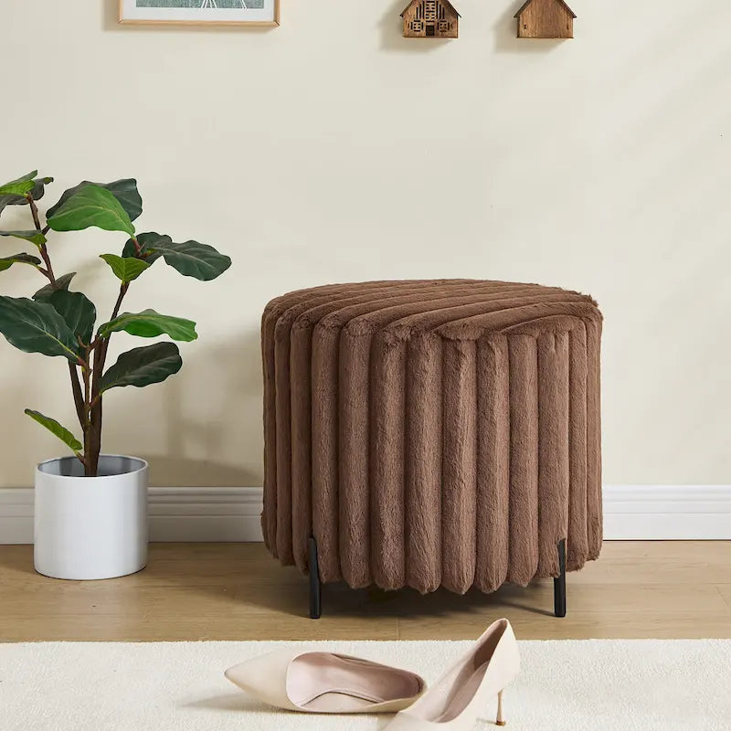 Pouf ottoman rond rembourré de 22,05 pouces de large avec pieds en métal noir