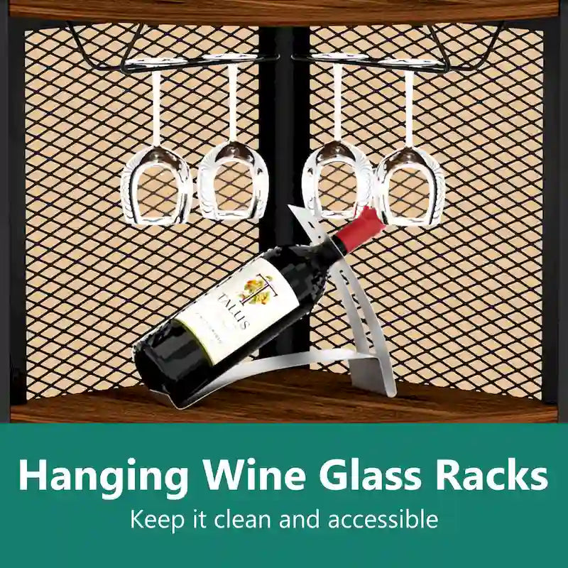 Étagère d'angle avec portes, meuble d'angle 65 avec étagères et porte-verres à vin, étagère d'angle à 6 niveaux pour bibliothèque