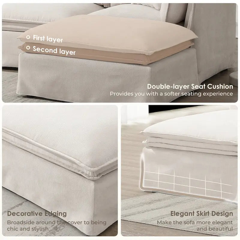 Canapé d'angle modulable en chenille avec pouf amovible