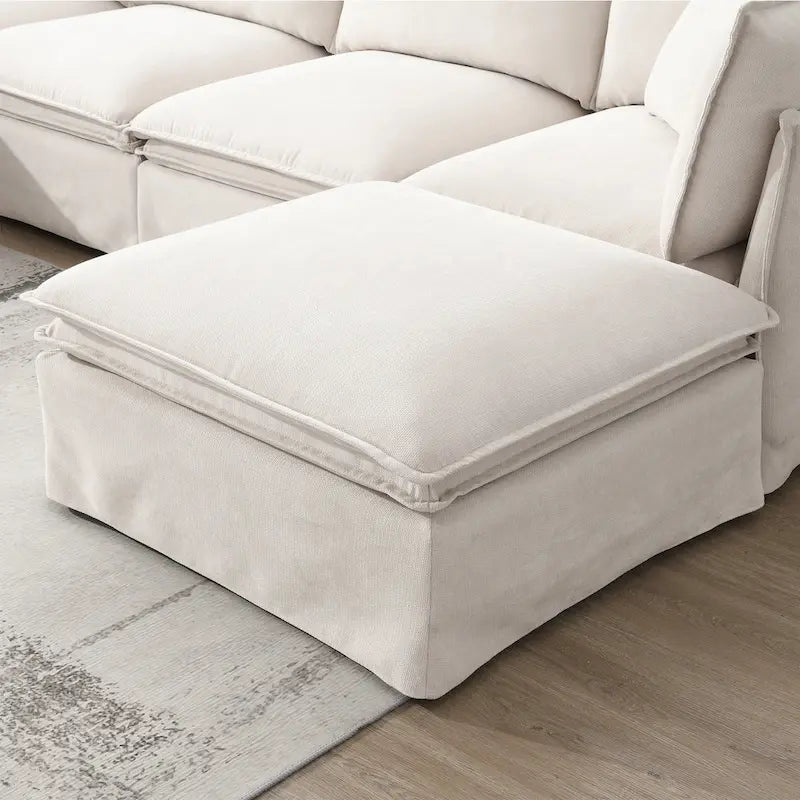 Canapé d'angle modulable en chenille avec pouf amovible