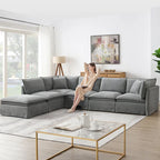 Canapé d'angle modulable en chenille avec pouf amovible