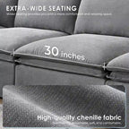 Canapé d'angle modulable en chenille avec pouf amovible