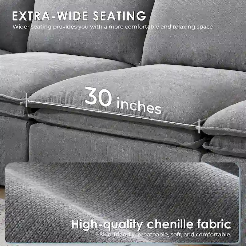 Canapé d'angle modulable en chenille avec pouf amovible