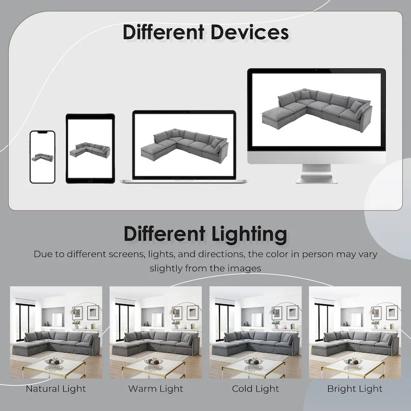 Canapé d'angle modulable en chenille avec pouf amovible